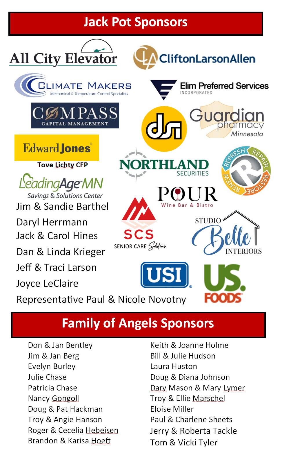 Sponsors 2024 Gala Images Jack Pot and Family of Angels